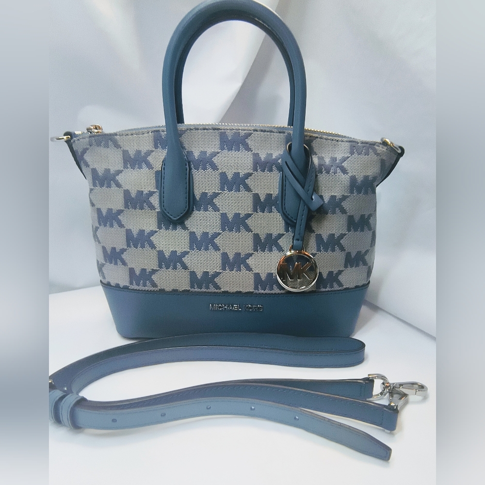 MICHAEL KORS Hyde Small Canvas & Leather Satchel / Crossbody in Denium Blue